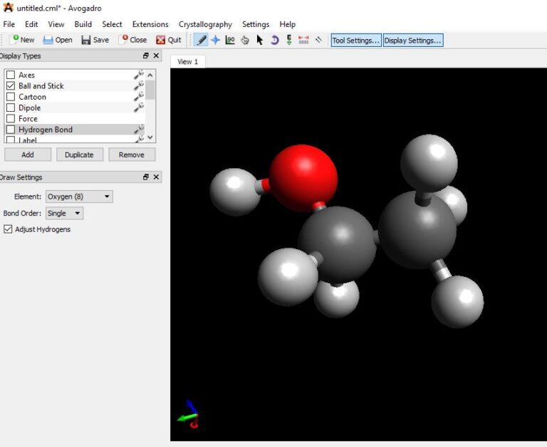 Mude o átomo para oxigênio e clique em um dos hidrogênios.